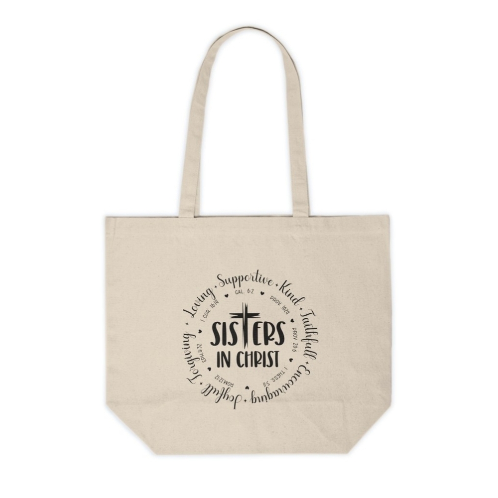 Sisters in Christ Canvas Tote Bag | Faith-Based Christian Quote Reusable Bag